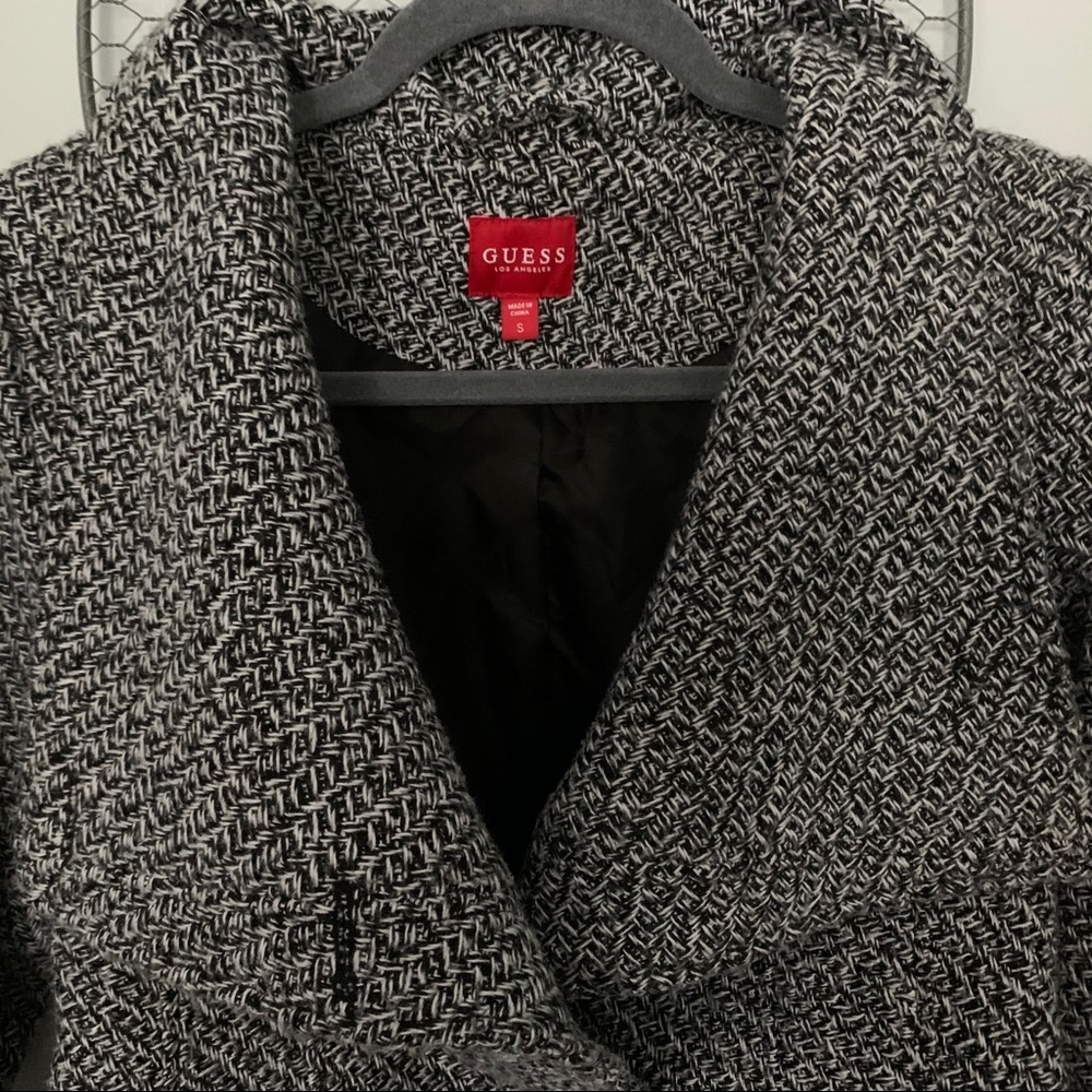 Guess Black and White Tweed Wool Coat
